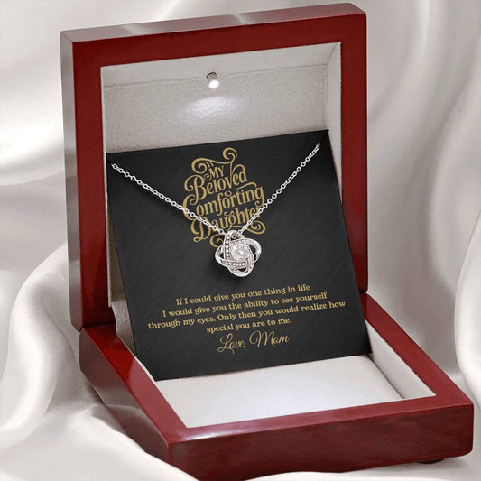 Mom To Beloved Comforting Daughter - Custom Name Necklace - Black and gold With Promise_